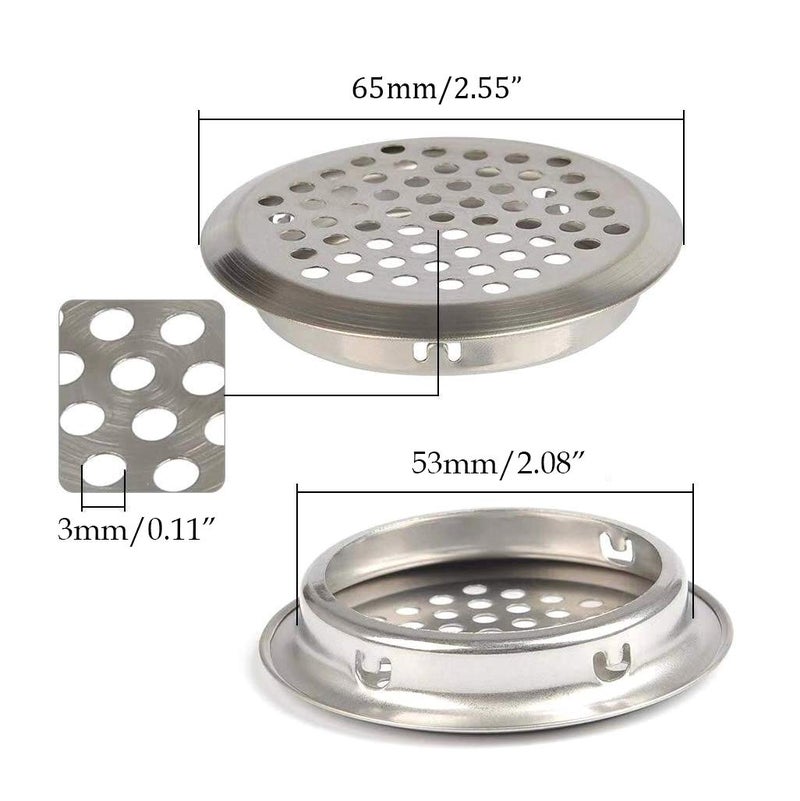 NACX 50Pcs Air Vents 53mm Circular Soffit Vent Stainless Steel Round Vent Mesh Hole Louver for Kitchen Bathroom Cabinet Wardrobe - Image 2